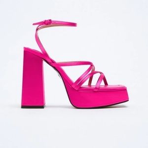 ZARA Barbie hot pink y2k style strap wrap heels block platform fuschia party